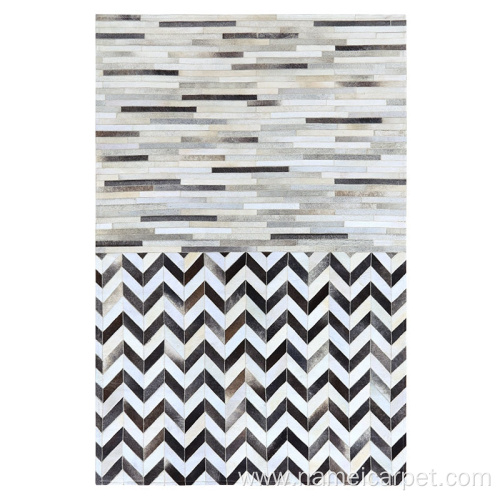 Natural cowhide leather patchwork rug